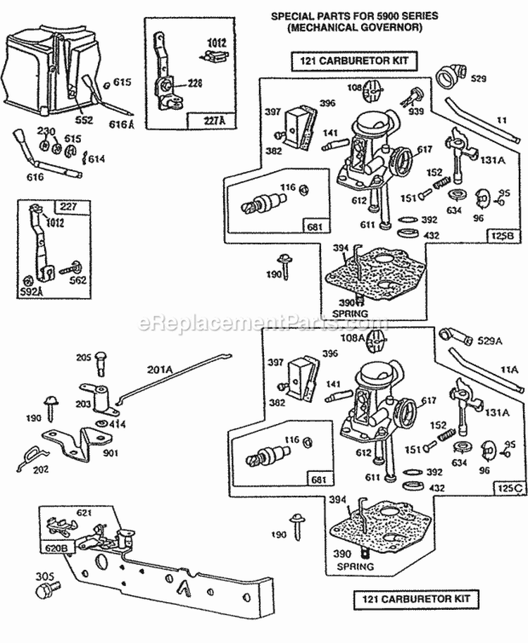 Carburetors Controls Diagram and Parts List for  Briggs and Stratton Engine